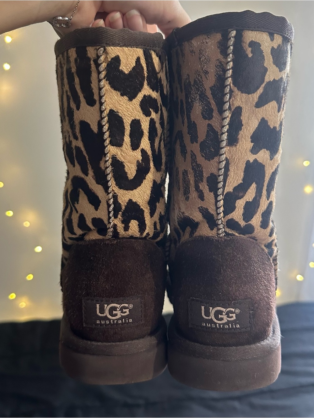 UGG Leopard Print Mid-Calf Boots in Brown and Black